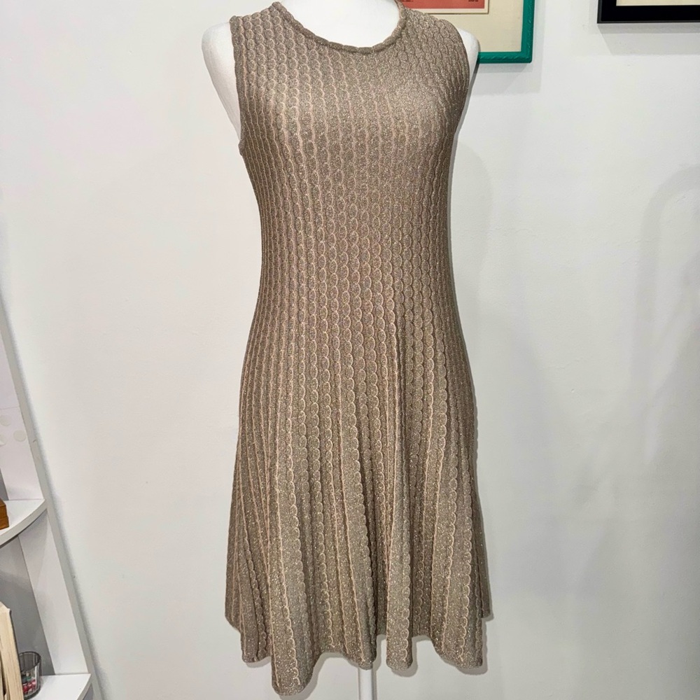 M Missoni Metallic Knit Sleeveless Dress | Taupe Gold Fit & Flare